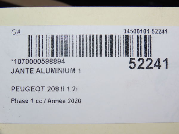 Jante aluminium Peugeot 208 II (UB_, UP_, UW_, UJ_) 1.2 puretech 100 (2019) 5 portes