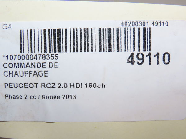 Commande de chauffage Peugeot RCZ 2.0 hdi (2010-2015)