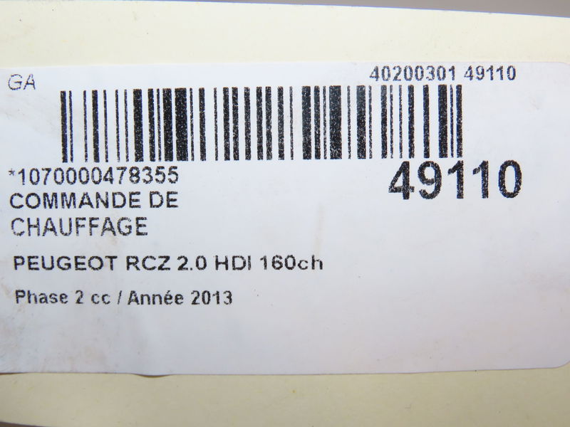 Commande de chauffage Peugeot RCZ 2.0 hdi (2010-2015)