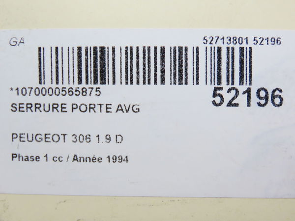 Serrure porte avg Peugeot 306 3-5 portes (7A, 7C, N3, N5) 1.9 d (1994-2001)