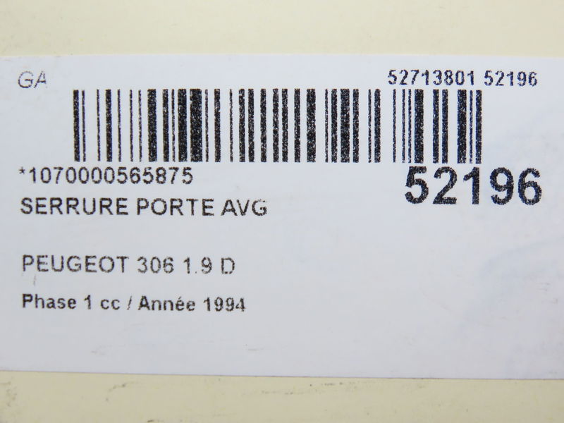 Serrure porte avg Peugeot 306 3-5 portes (7A, 7C, N3, N5) 1.9 d (1994-2001)