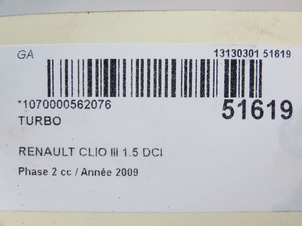 Turbo Renault CLIO III (BR0-1, CR0-1) 1.5 dci (c-br0g, c-br1g) (2005-2012) 5 portes