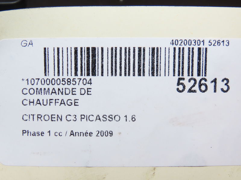 Commande de chauffage Citroën C3 PICASSO (SH_) 1.6 hdi (2009) 5 portes