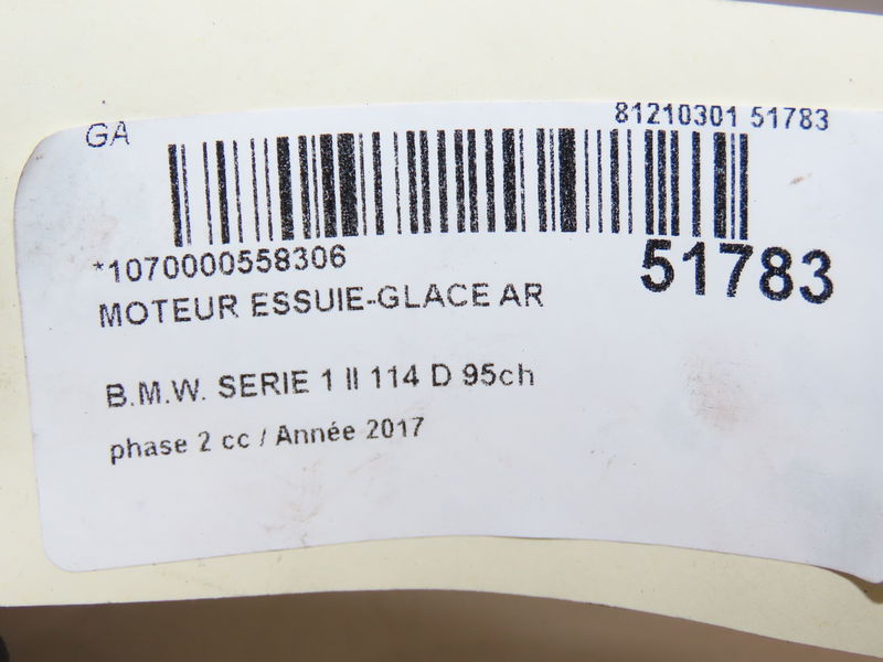 Moteur essuie-glace arrière Bmw 1 (F20) 114 d (2012-2015)