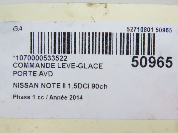 Commande lève-glace porte avant droite Nissan NOTE (E12) 1.5 dci (2013)