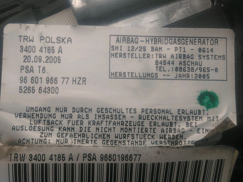 Airbag siege avd Peugeot 307 (3A-C) 1.6 16v (2000-2007) 5 portes