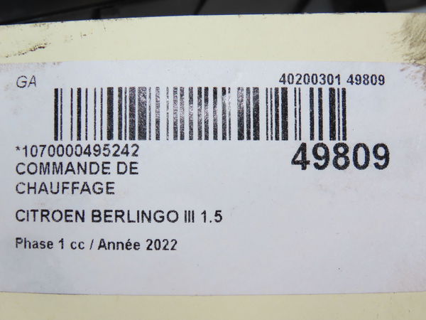 Commande de chauffage Citroën BERLINGO (ER_, EC_) 1.5 bluehdi 100 (2018)