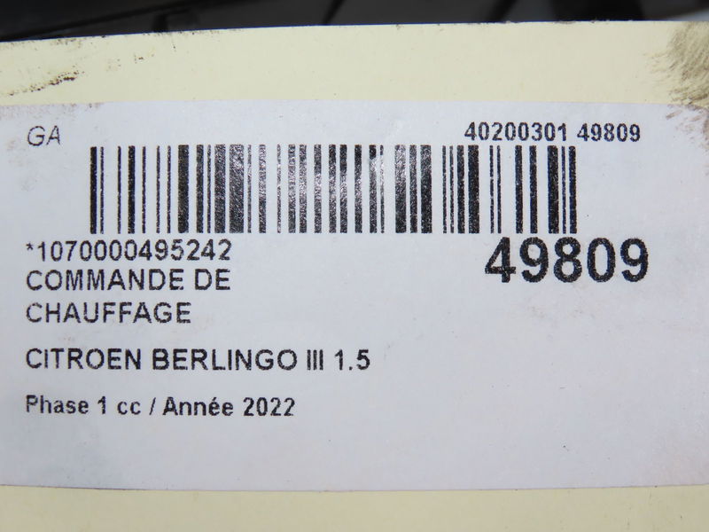 Commande de chauffage Citroën BERLINGO (ER_, EC_) 1.5 bluehdi 100 (2018)