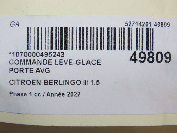 Commande lève-glace porte avant gauche Citroën BERLINGO (ER_, EC_) 1.5 bluehdi 100 (2018)