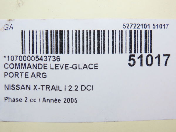 Commande leve-glace porte arrière gauche Nissan X-TRAIL I (T30) 2.2 dci 4x4 (2001-2008) 5 portes