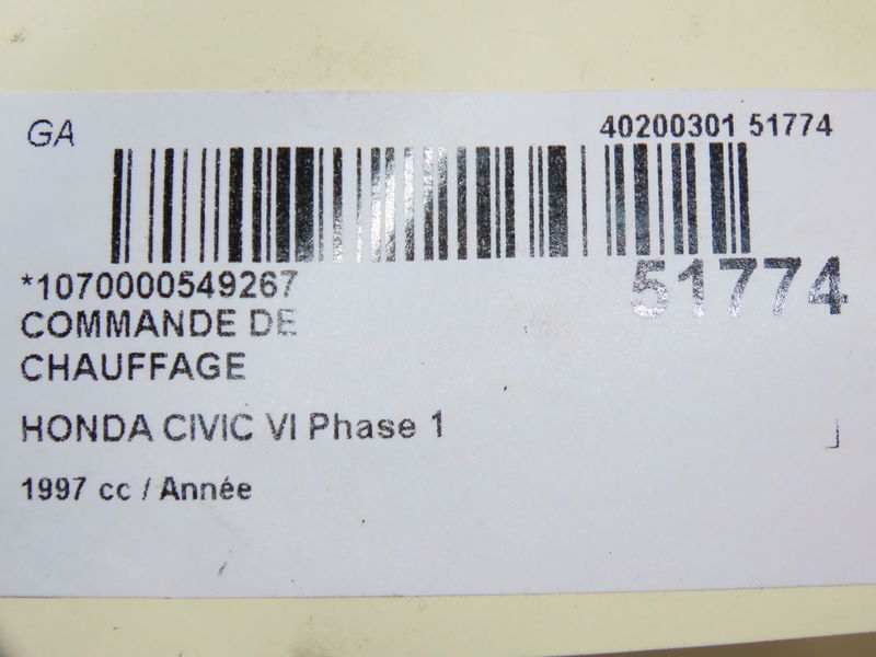 Commande de chauffage Honda CIVIC VI Hatchback (EJ, EK) 1.4 i s (ej9) (1995-2001)