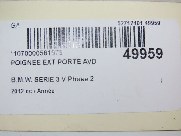 Poignee ext porte avd Bmw 3 (F30, F80) 335 i (2011-2015)