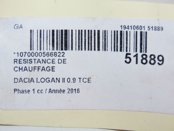 Resistance de chauffage Dacia LOGAN MCV II Tce 90 (k8m1) (2013)
