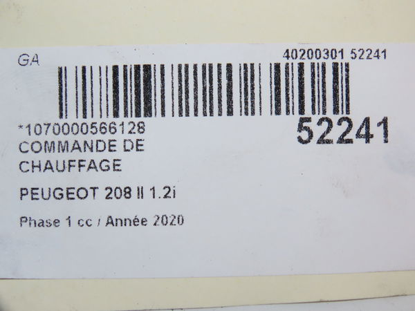 Commande de chauffage Peugeot 208 II (UB_, UP_, UW_, UJ_) 1.2 puretech 100 (2019) 5 portes