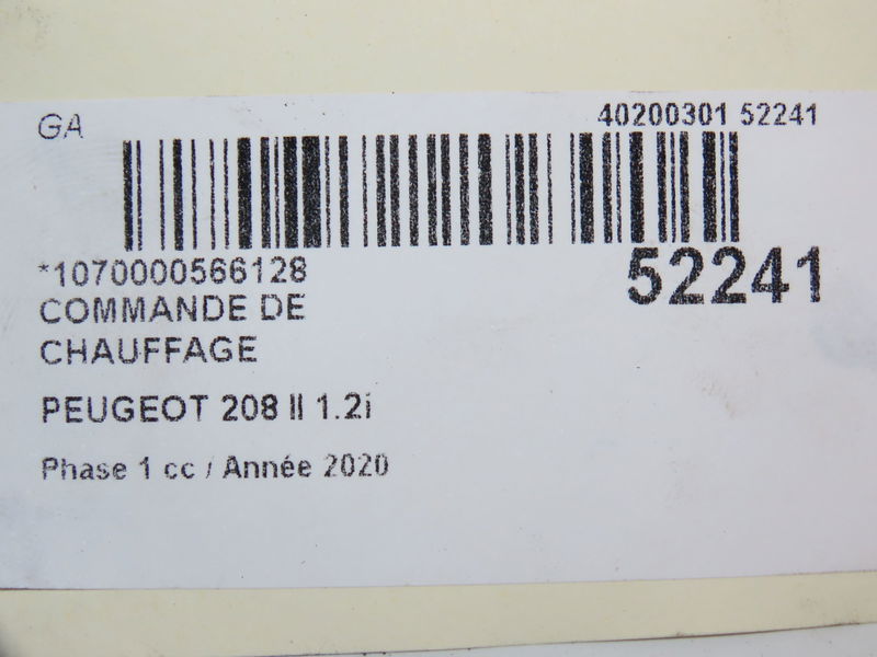 Commande de chauffage Peugeot 208 II (UB_, UP_, UW_, UJ_) 1.2 puretech 100 (2019) 5 portes