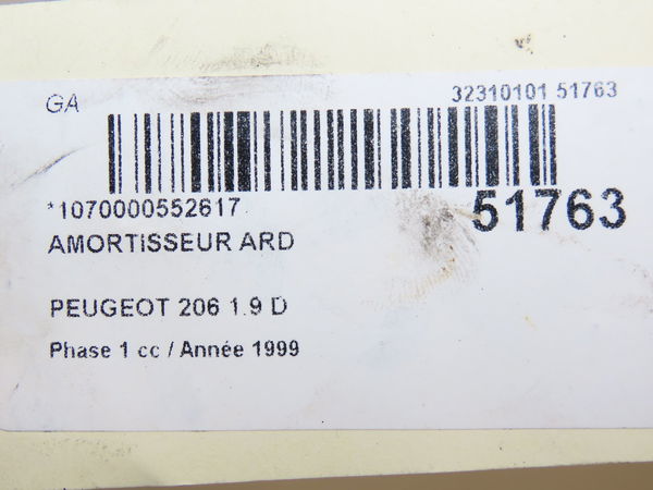 Amortisseur arrière droit Peugeot 206 3-5 portes (2A-C) 1.9 d (1998-2001) 5 portes