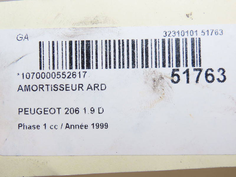 Amortisseur arrière droit Peugeot 206 3-5 portes (2A-C) 1.9 d (1998-2001) 5 portes