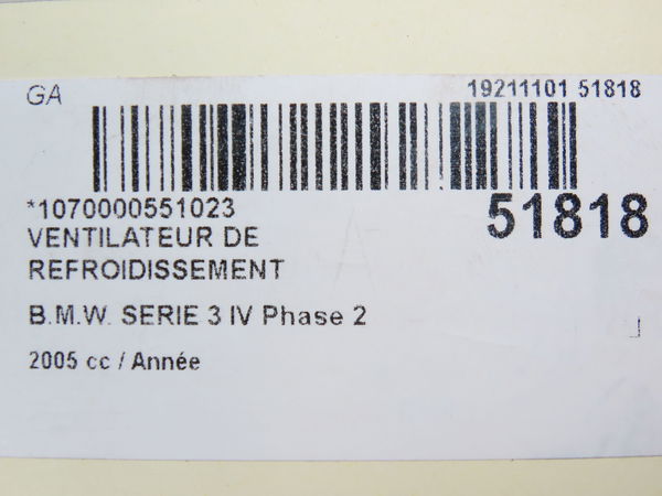 Ventilateur de refroidissement Bmw 3 (E46) 320 i (1998-2000)