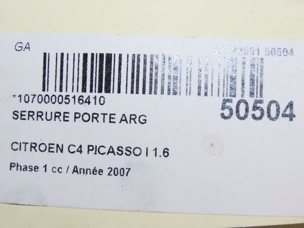 Serrure porte arg Citroën C4 PICASSO I Monospace (UD_) 1.6 hdi (2007-2013) 5 portes