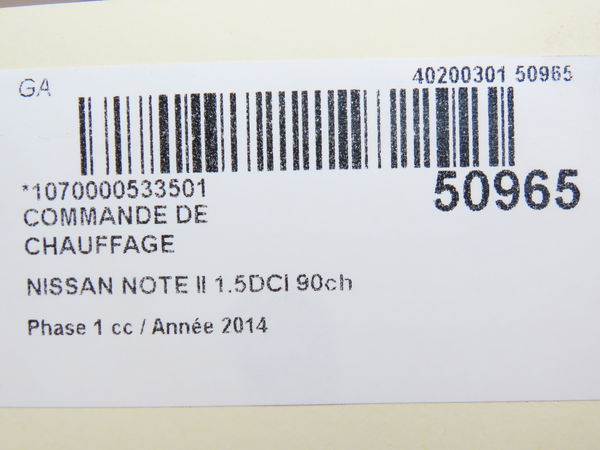 Commande de chauffage Nissan NOTE (E12) 1.5 dci (2013)