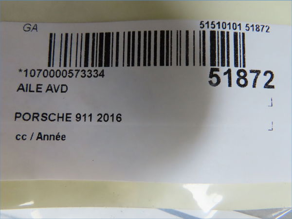 Aile avant droite Porsche 911 (991) 3.0 carrera (2015-2019)