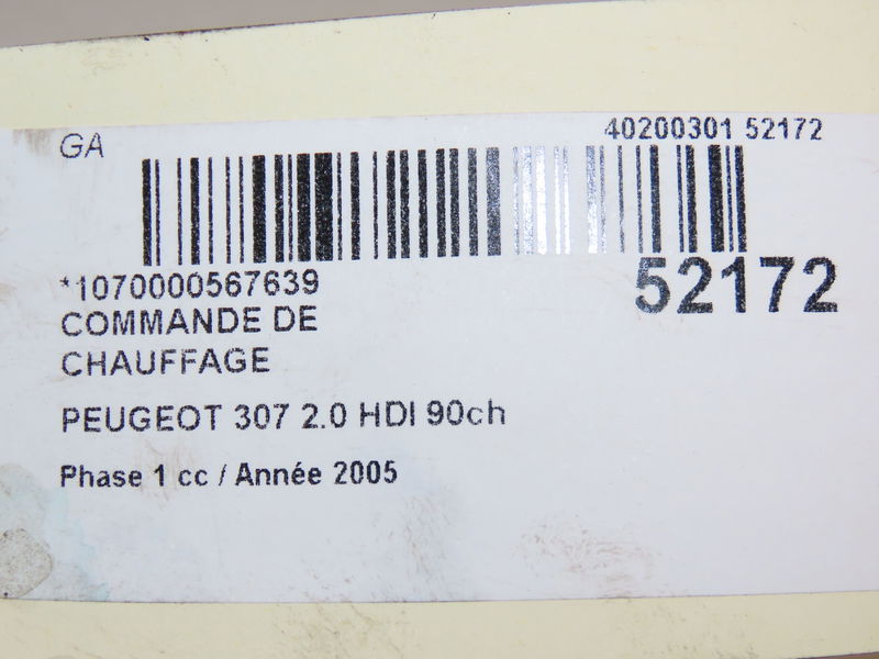 Commande de chauffage Peugeot 307 (3A-C) 2.0 hdi 90 (2000-2007) 5 portes