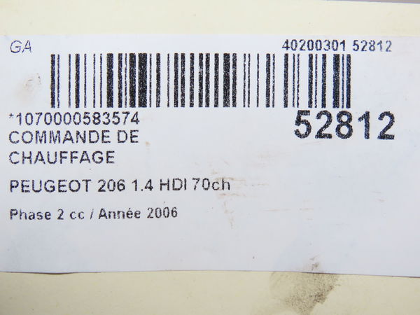 Commande de chauffage Peugeot 206 Van 1.4 hdi (2001-2009)