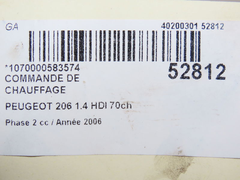 Commande de chauffage Peugeot 206 Van 1.4 hdi (2001-2009)