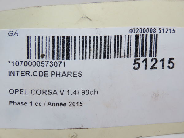 Interrupteur commande de phares Opel CORSA E (X15) 1.4 (08, 68) (2014)