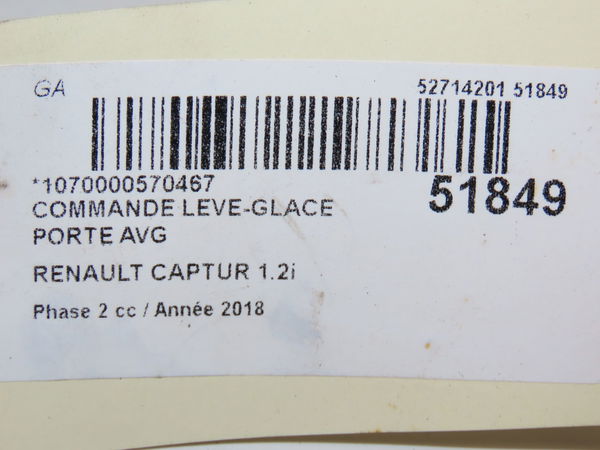 Commande lève-glace porte avant gauche Renault CAPTUR I (J5_, H5_) 1.2 tce 120 (2013)