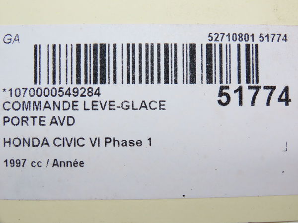 Commande lève-glace porte avant droite Honda CIVIC VI Hatchback (EJ, EK) 1.4 i s (ej9) (1995-2001)