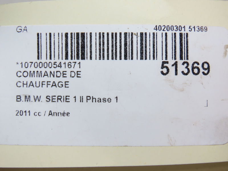 Commande de chauffage Bmw 1 (F20) 118 i (2011-2015)