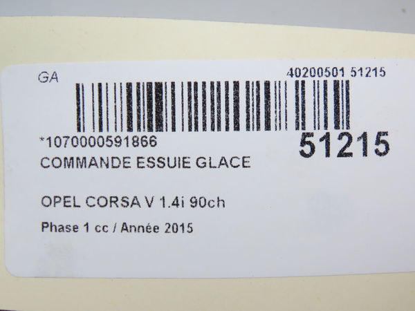 Commande essuie glace Opel CORSA E (X15) 1.4 (08, 68) (2014)
