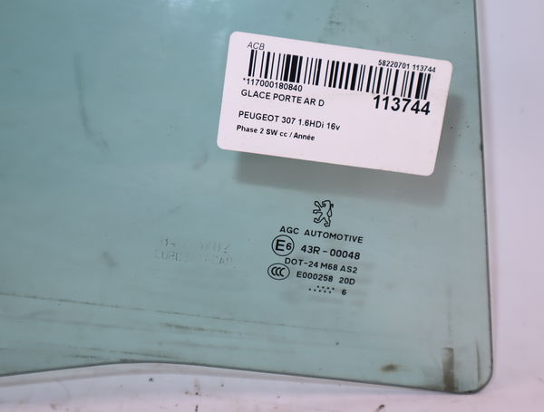 Glace porte ar d Peugeot 307 SW (3H) 1.6 hdi 110 (2003-2007)