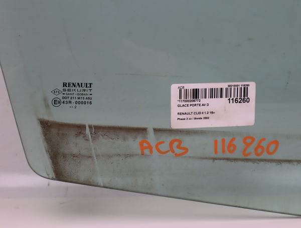 Glace porte av d Renault CLIO II (BB_, CB_) 1.2 16v (bb05, bb0w, bb11, bb27, bb2t, bb2u, bb2v, cb05,... (2001-2016) 3 portes