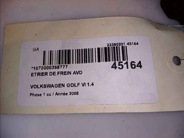 Etrier de frein avant droit Volkswagen GOLF VI (5K1) 1.4 tsi (2008-2012) 5 portes