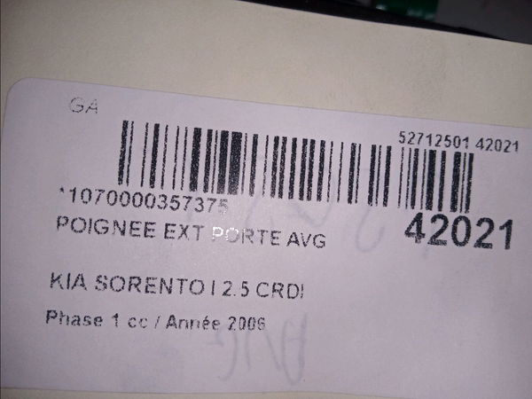 Poignee ext porte avg Kia SORENTO I (JC) 2.5 crdi (2006-2011)