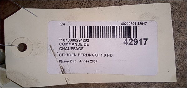 Commande de chauffage Citroën BERLINGO - BERLINGO FIRST Monospace (MF_, GJK_, GFK_) 1.6 hdi 90 (mf9hx) (2005-2008)