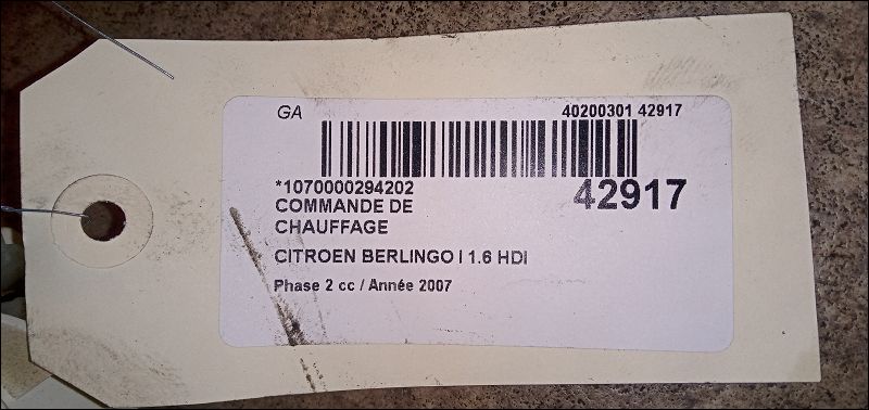 Commande de chauffage Citroën BERLINGO - BERLINGO FIRST Monospace (MF_, GJK_, GFK_) 1.6 hdi 90 (mf9hx) (2005-2008)