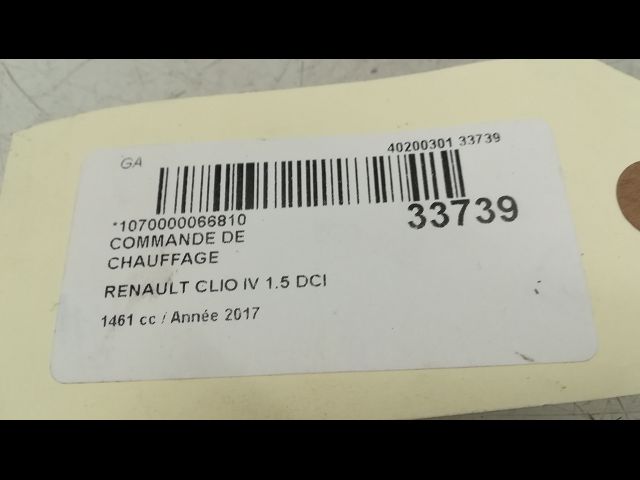 Commande de chauffage Renault CLIO IV (BH_) 1.5 dci 90 (2012) 5 portes