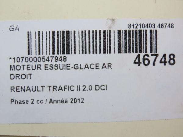 Moteur essuie-glace ar droit Renault TRAFIC II Autobus-Autocar (JL) 2.0 dci 115 (2006)