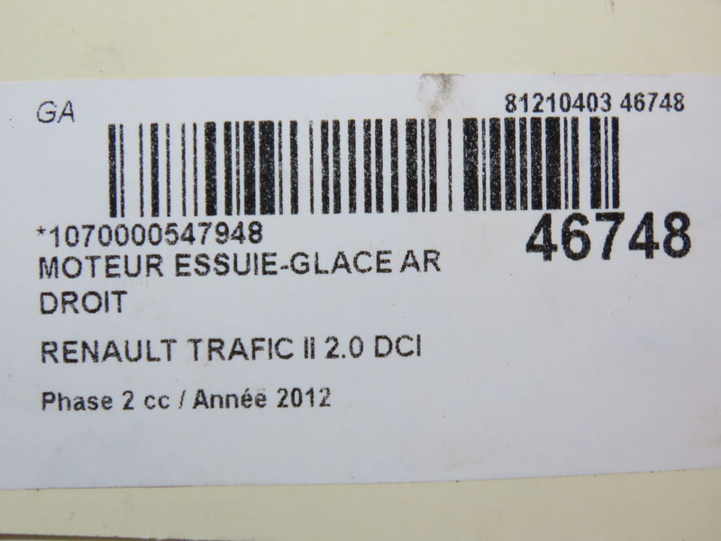 Moteur essuie-glace ar droit Renault TRAFIC II Autobus-Autocar (JL) 2.0 dci 115 (2006)