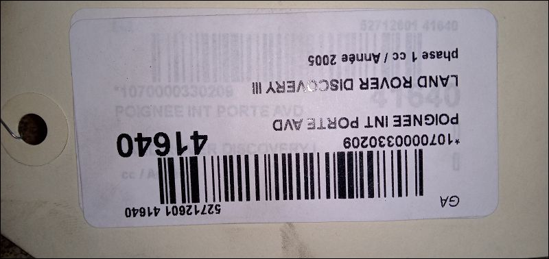 Poignee int porte avd Land rover DISCOVERY III (L319) 2.7 td 4x4 (2004-2009)