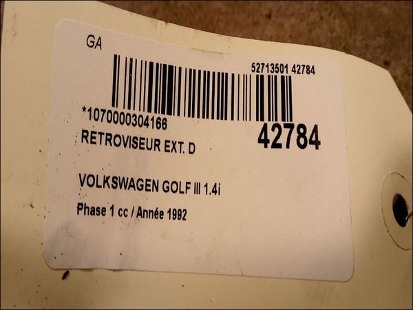 Retroviseur exterieur manuel droit Volkswagen GOLF III (1H1) 1.4 (1991-1997)